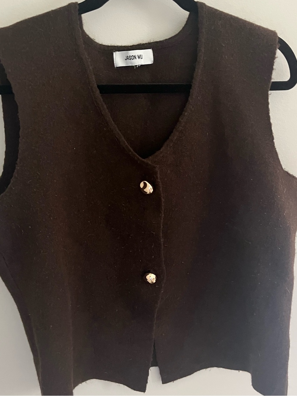 Jason Wu Brown Sleeveless V-Neck Button Vest with Gold Buttons